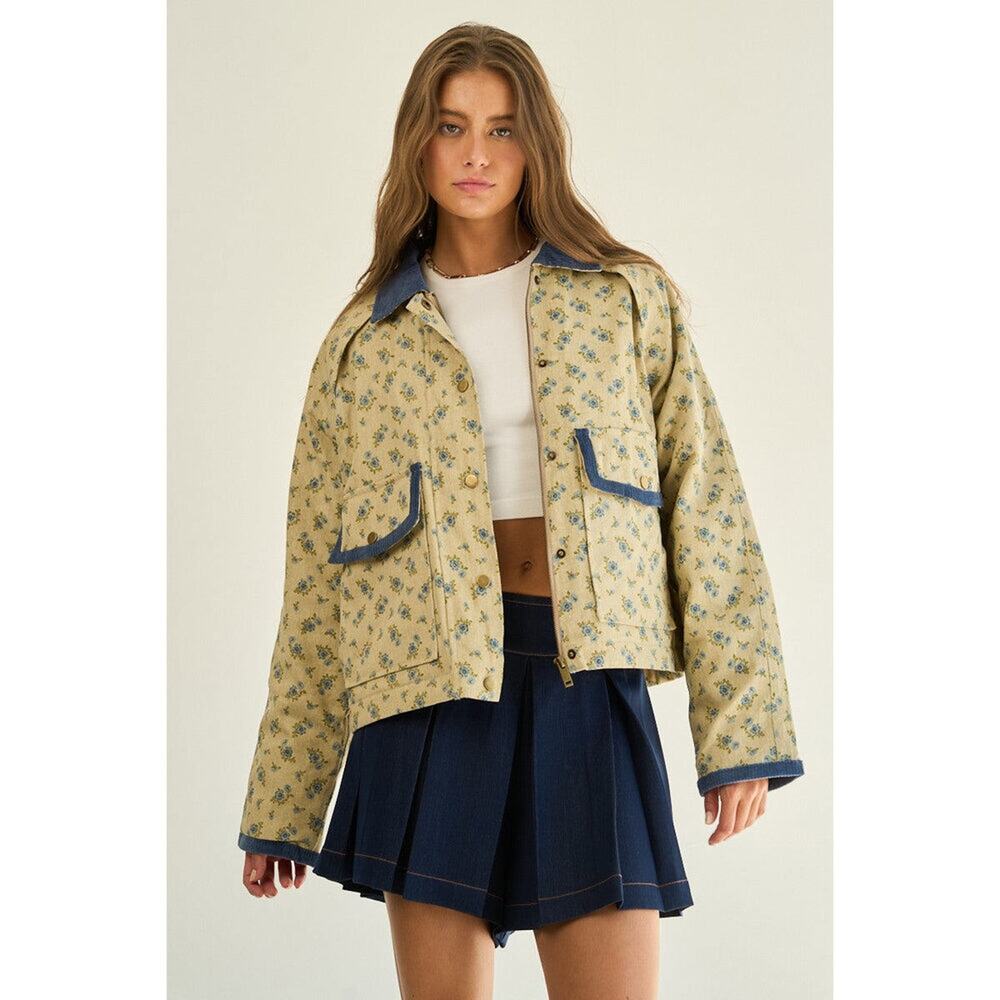 I20 The Greii Floral Quilted Corduroy and Denim Jacket